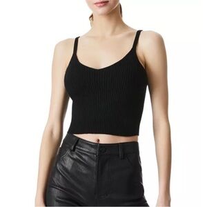 Alice + Olivia Kenna Black Wool Blend Cropped Tank Top Size Small S